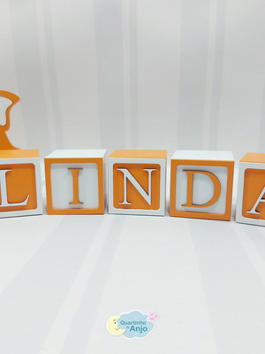 Cubos decorativos com letras raposinha 8x8cm kit com 5un