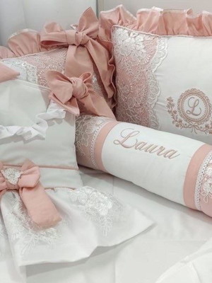 Kit berço luxo- renda francesa/nervuras: laura (8peças)