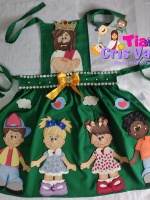 Avental personalizado jesus e as crianças (007 verde bandei)