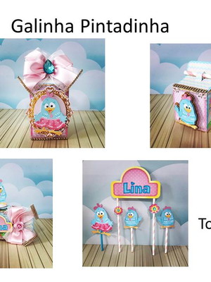 Kit 30 lembrancinhas + topo de bolo galinha pintadinha