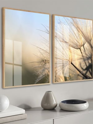 Quadro decorativo folhagem dente de leão neutro com vidro