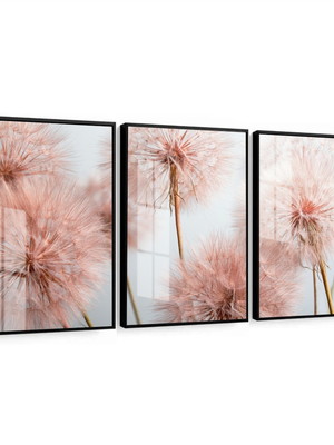 Quadro decorativo com vidro e moldura trio dente de leão