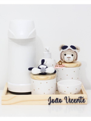 Kit higiene urso aviador - poá - 6 peças