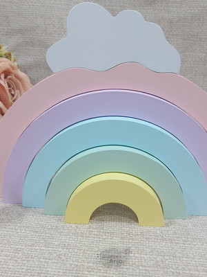 Arco íris com nuvem em mdf prateleira quarto infantil