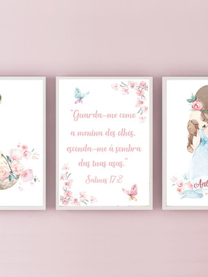 Quadros decorativos menina no jardim aquarela