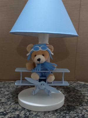 Abajur urso aviador avião azul