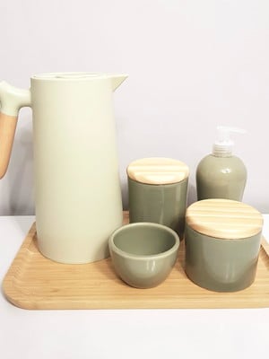 Kit higiene 23x33cm verde militar / oliva - bandeja bambu