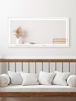 Espelho jateado retangular com moldura branco e led 12v