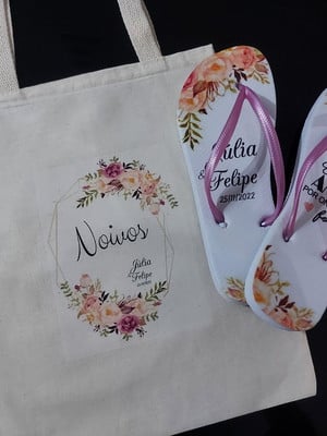 Kit madrinha/padrinho de casamento ecobag + chinelo