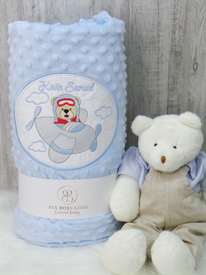 Cobertor baby personalizado urso aviador