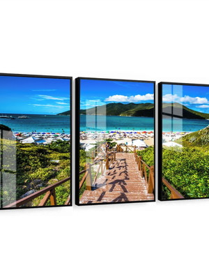 Quadro decorativo paisagem praia rio de janeiro com vidro