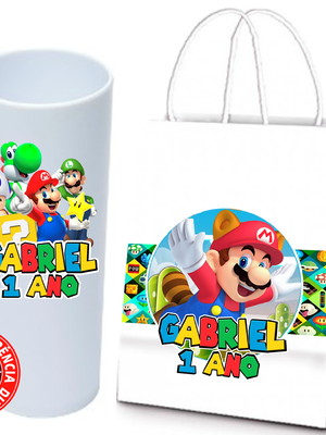 Kit 10 copos e sacolinhas mario bros (5 de cada)