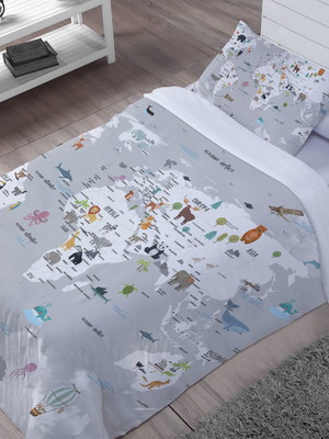Edredom infantil + fronha solteiro mapa 100% algodão -e54