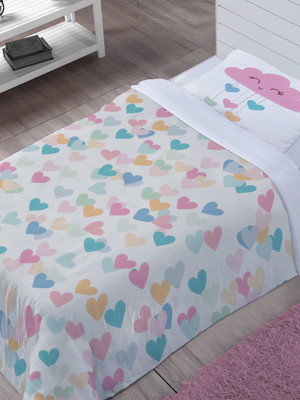Edredom infantil + fronha solteiro corações 100% alg -e88