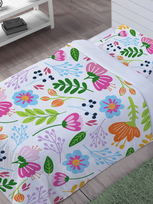 Edredom infantil + fronha solteiro floral 100% algodão -e175