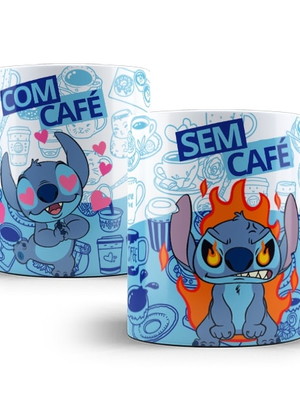 Caneca stitch com café e sem café porcelana