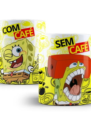 Caneca bob esponja com café e sem café porcelana