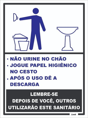 Placa para banheiro masculino com regras de utilização ps