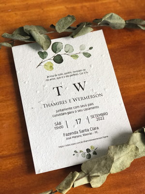 Convite de casamento em papel semente