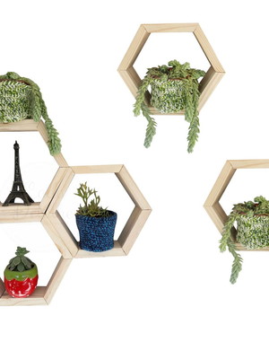 5 nicho colmeia hexagonal madeira pinus 25x28x10cm natural