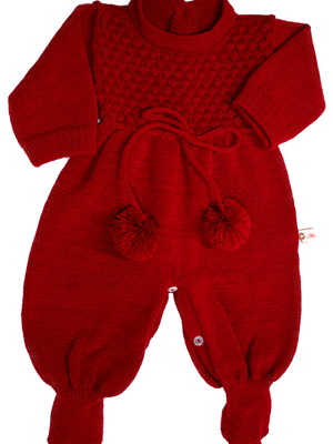 Macacao de trico vermelho com pompom