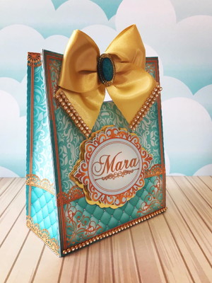 Sacola de papel personalizada -15 anos tiffani com dourado