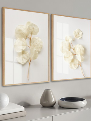 Kit 2 quadros decorativos flore para sala com moldura vidro