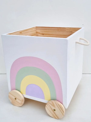 Caixote organizador de brinquedos carrinho arco-iris