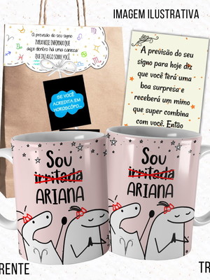 Caneca signo áries meme flork para ariana com embalagem