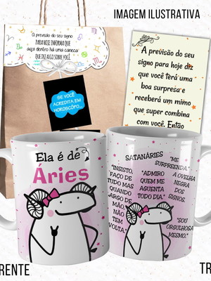 Caneca signo áries meme flork para ariana com embalagem
