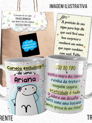 Caneca signo áries meme flork para ariana com embalagem