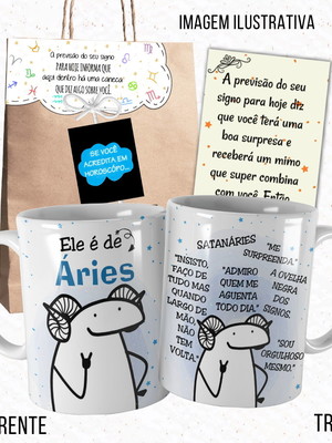 Caneca signo áries meme flork para ariano com embalagem
