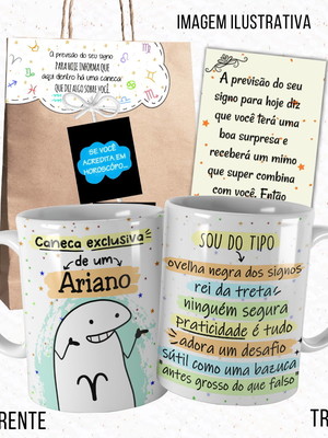 Caneca signo áries meme flork para ariano com embalagem