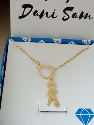 Gravatinha coração com pingente de menino folheado a ouro18k