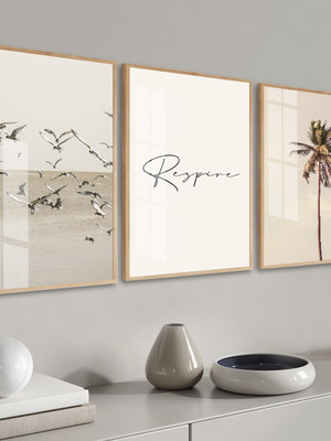 Kit 3 quadros decorativos paisagem mar frase moldura e vidro
