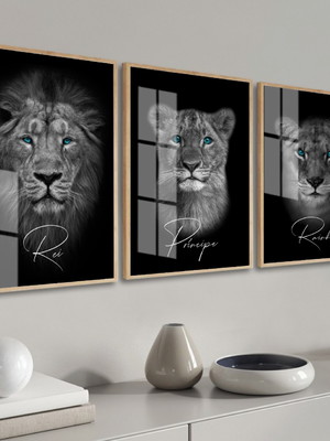 Quadros decorativos família de leão frases moldura e vidro