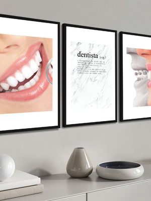 3 quadros decorativos odonto consultório dentistas molduras