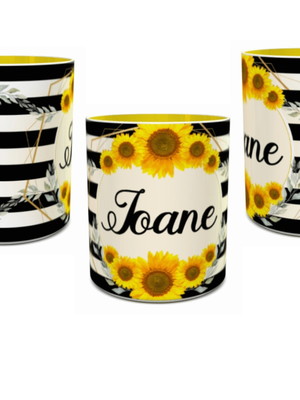 Caneca colorida girassol com nome