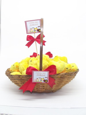 Cesta com pintinhos com 25