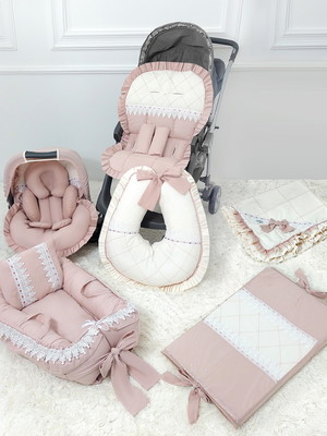 Capas carrinho e bebe conforto rosê almofada+trocador+ninho
