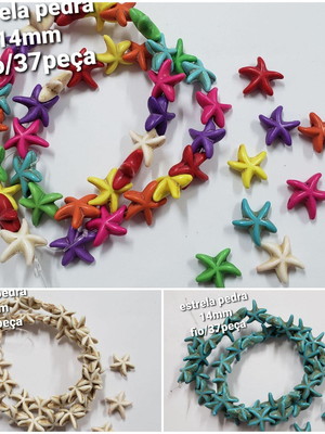 1 fio - miçanga estrela em pedra 14mm fio/37pç