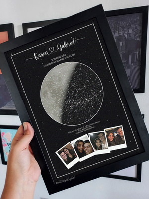 Quadro mapa do céu personalizado com fotos e lua a4