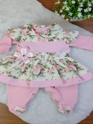 Macacão longo para bebê amanda rosa 02 peça