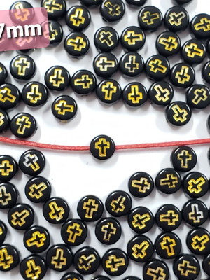 Miçanga redonda 4x7mm preto cruz dourada-100grama/680peça