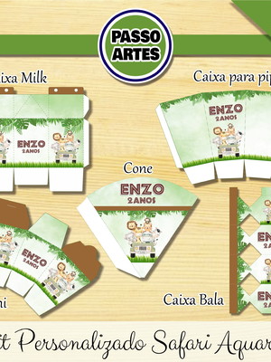 Kit festa digital personalizado - safari aquarelado menino