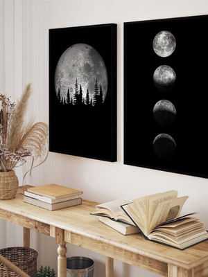 2 quadros luas fases da lua molduras