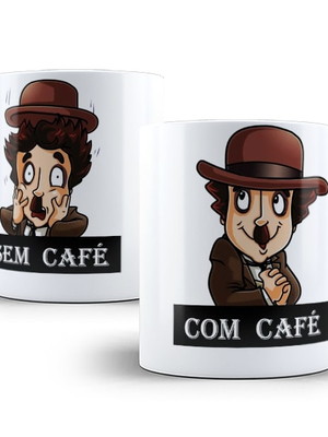 Caneca charlie chaplin com café e sem café porcelana