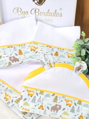 Kit enxoval bebê bichinhos da floresta incluso nome do bebê