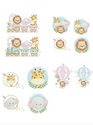 Matrizes de bordado coleção safari baby menina e menino