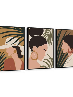 Kit 2 quadros abstrato mulheres luxo folhas verdes